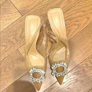 Zara Beige Embellished Heels